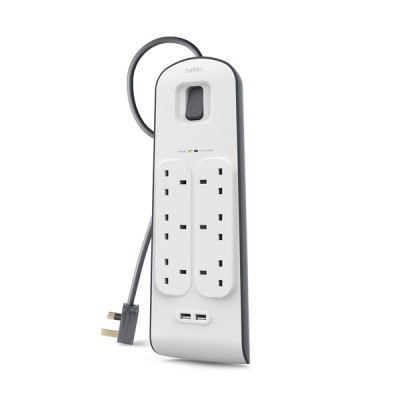 [BSV604af2M] Belkin 6 Way Surge Protection Strip with 2.4 Amp USB Charging - 2M Cord