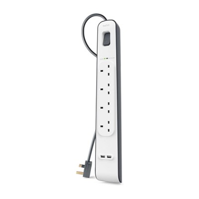 [BSV401af2M] Belkin 4 Way Surge Protection Strip with 2.4 Amp USB Charging - 2M Cord
